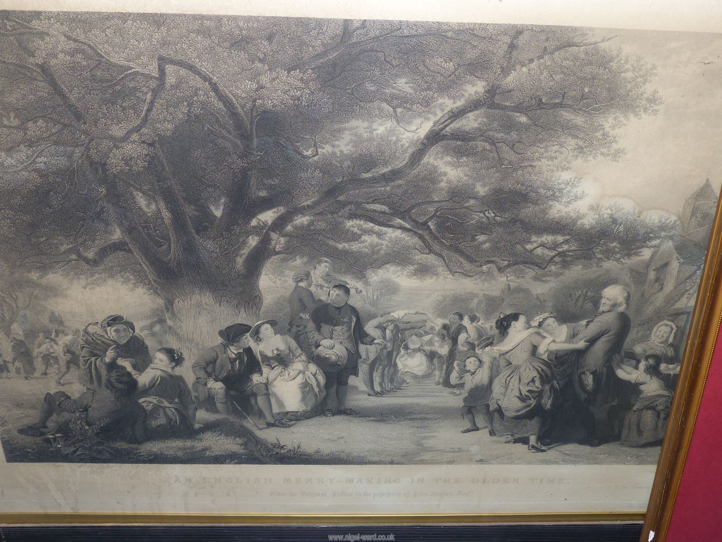 A large framed Engraving titled 'An English Merry-Making in the Olden Time' engraved by Wm Holl - Image 2 of 3