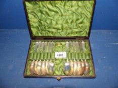 A cased set of Silver sugar tongs, plus ten Teaspoons, Glasgow 1893, maker Robert Tennant & Co.