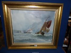 A gilt framed Oil on canvas titled 'A Coming Squal', signed lower left 'W.H.