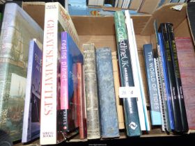 A box of books to include Great Sea Battles, Nature by Night, Shipping Practice etc.