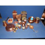 A quantity of Copper and metalware to include pouring pot, lidded canister, tankard mould,