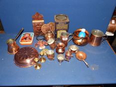 A quantity of Copper and metalware to include pouring pot, lidded canister, tankard mould,