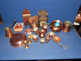 A quantity of Copper and metalware to include pouring pot, lidded canister, tankard mould,