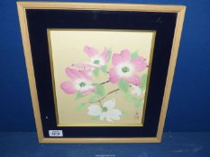 A framed Chinese floral Watercolour, signed lower right.