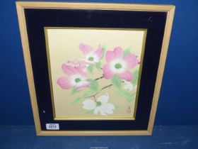 A framed Chinese floral Watercolour, signed lower right.