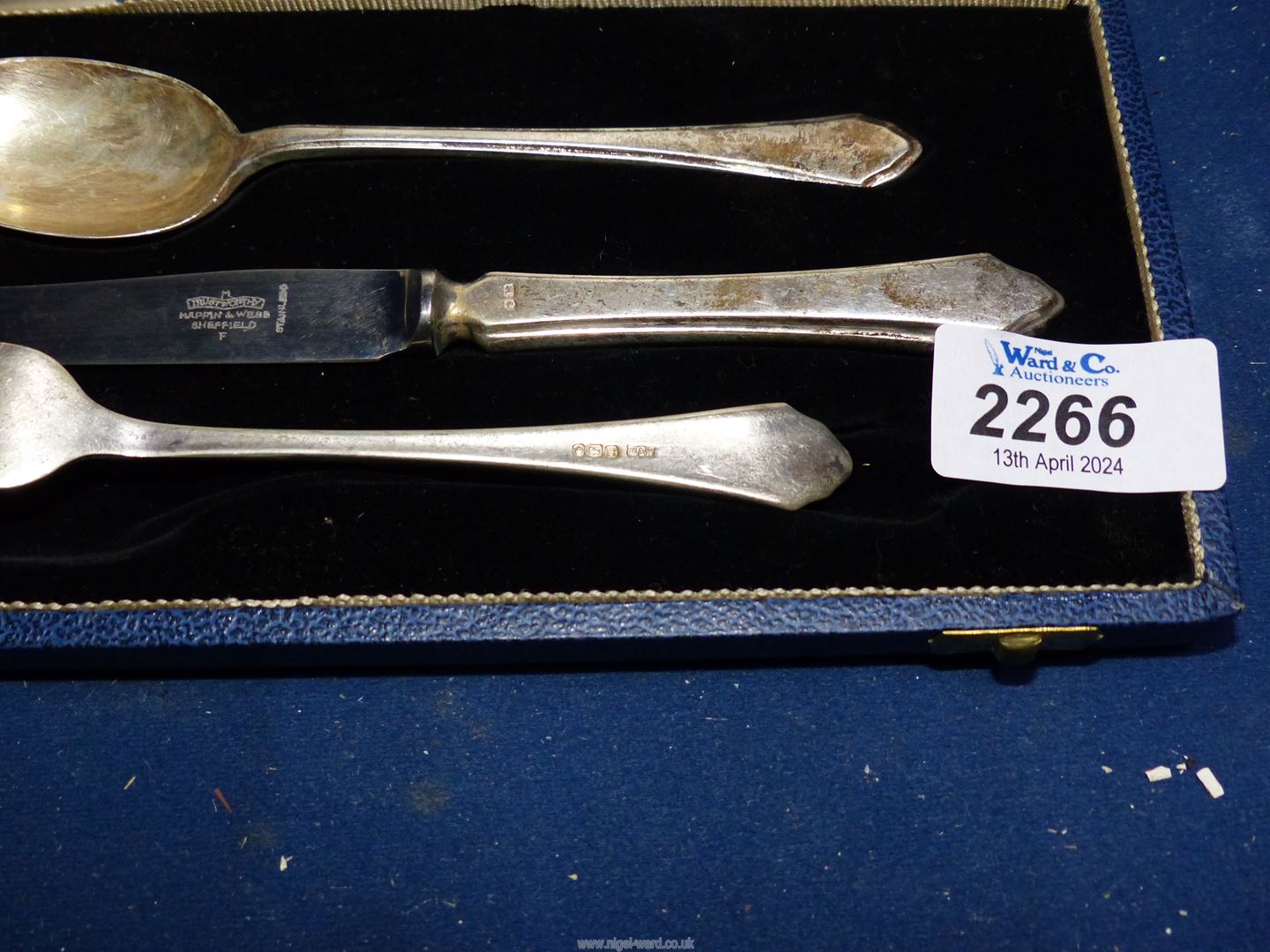 A cased Silver Christening knife, fork and spoon set, Sheffield, makers Mappin and Webb. - Image 2 of 2