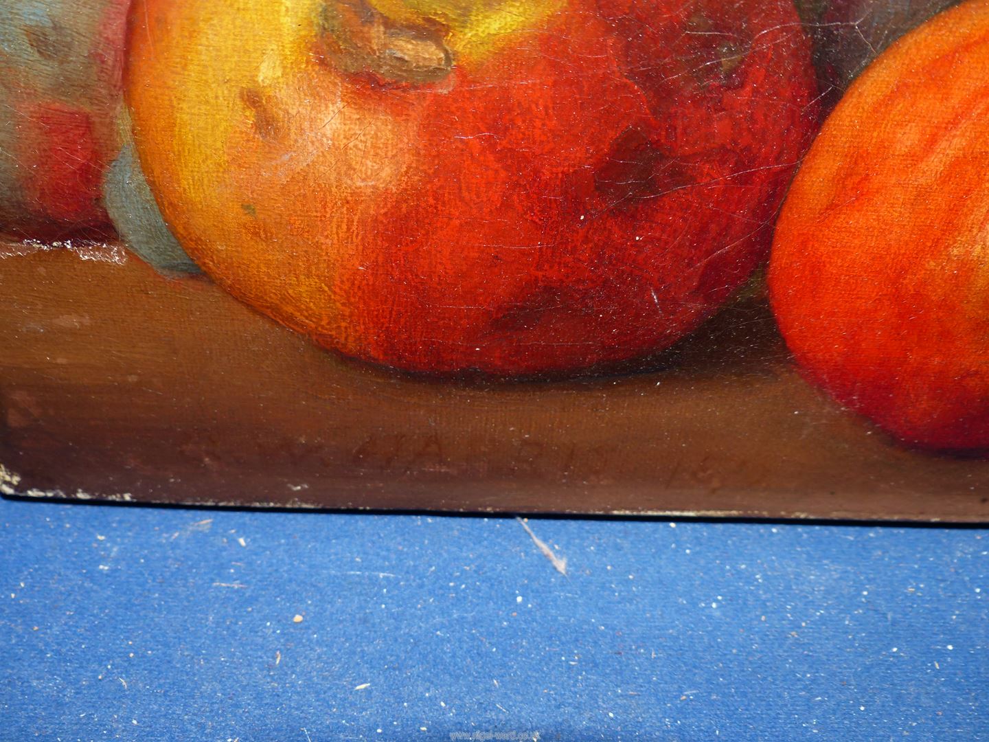 An unframed Oil on canvas depicting a still life of fruit, - Image 4 of 4