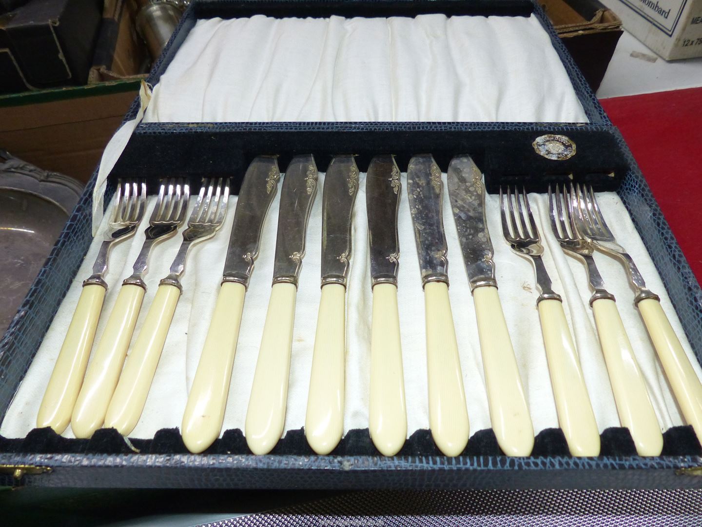 A quantity of plated cutlery including two cased sets of fish eaters, serving spoons, dish, etc. - Image 3 of 3