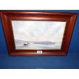 A framed Oil on board depicting Seascape with fishing boat, indistinctly signed lower right.