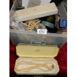 A quantity of beaded necklaces, simulated pearl necklaces, empty jewellery boxes etc.