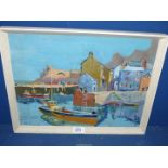 A framed Oil on board depicting Polperro, Cornall Harbour scene, initialed lower left T.A.D.