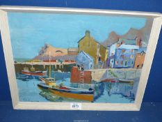 A framed Oil on board depicting Polperro, Cornall Harbour scene, initialed lower left T.A.D.