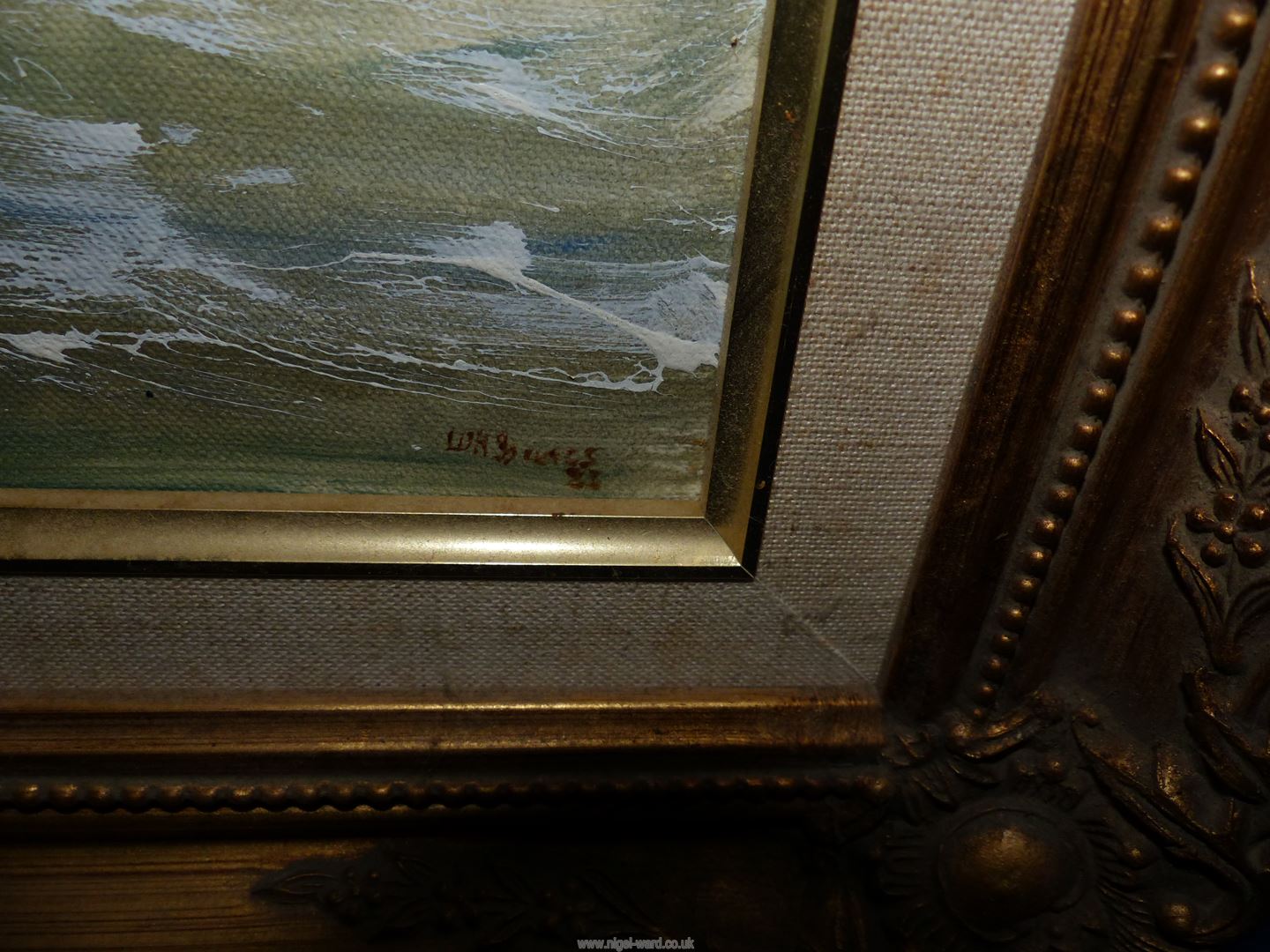 A gilt framed Oil on canvas titled 'Storm Brew' by William Isaacs, signed lower right, - Image 2 of 2