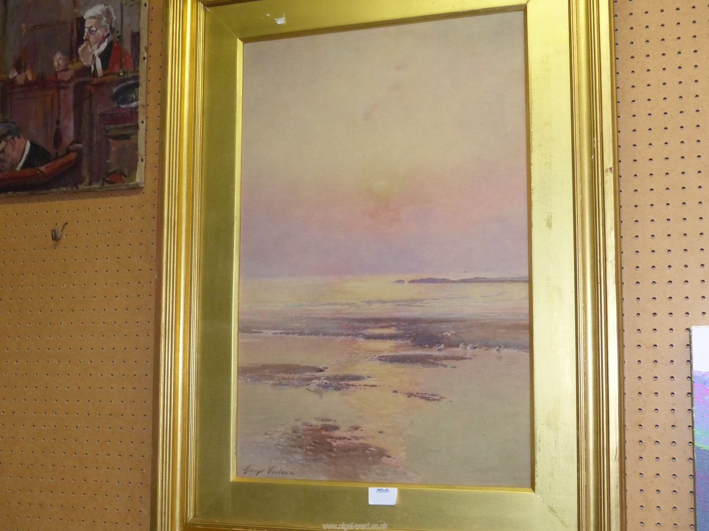 A large gilt framed and mounted Watercolour titled 'Now Sinks The Sun', signed lower George Cockram, - Image 3 of 11
