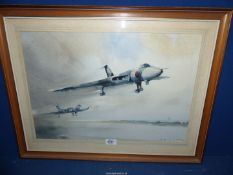 An Eric H. Day original Watercolour 'Vulcan over Lincoln', signed lower right 26 1/4" x 20 1/2".