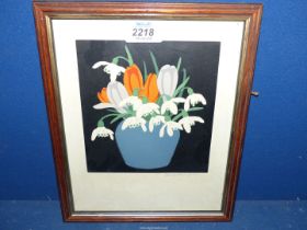 A framed coloured Woodcut titled 'Crocus and Snowdrops', signed Hall Thorpe, 9" x 11".