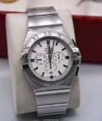 An Omega Constellation Double Eagle Co-Axial Escapement Automatic Chronograph Wristwatch with white