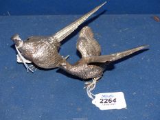 A pair of Silver Cock and Hen pheasants, London 1969 by Edward Barnard & sons Ltd.