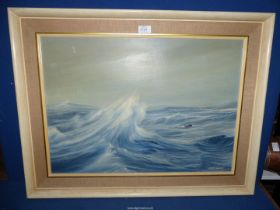 A framed Oil on canvas depicting a seascape by R.G.