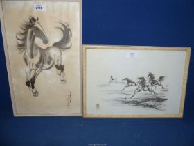 Two Oriental Prints depicting horses.