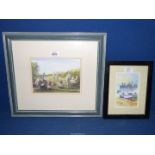A framed and mounted Watercolour depicting a group of Artists painting with a sea view, signed C.S.