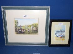 A framed and mounted Watercolour depicting a group of Artists painting with a sea view, signed C.S.