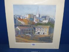 A mounted but unframed Watercolour and pastel picture of Tenby Harbour,
