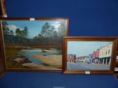 A wooden framed Oil on board depicting a street scene (Frogmore Street,