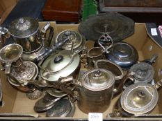 A quantity of plated tea and coffee pots, spirit burner, etc (some a/f).