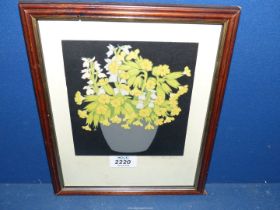 A framed Hall Thorpe coloured Woodcut titled 'Cowslips', signed.