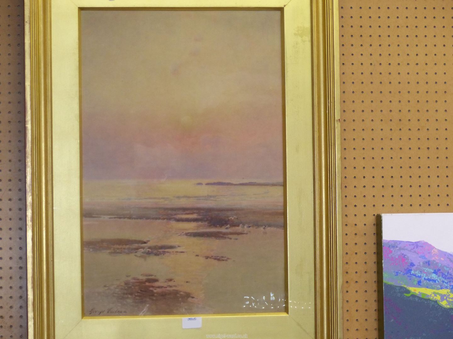 A large gilt framed and mounted Watercolour titled 'Now Sinks The Sun', signed lower George Cockram, - Image 4 of 11