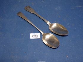 Two Silver serving spoons, one London 1816 by Josiah & George Piercy plus another (hallmark rubbed),