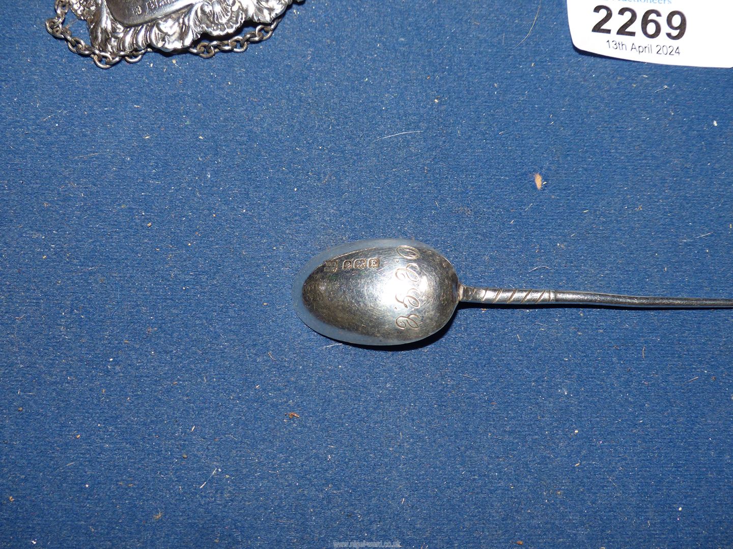 A silver decanter label for Gin Birmingham 1963, silver ashtray with pierced terminals, 4" long, - Image 3 of 4