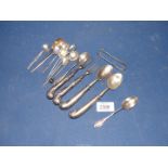 A small quantity of miscellaneous silver cutlery including; teaspoons, sugar tongs, pickle fork,