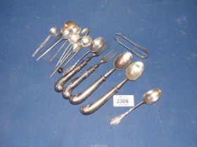 A small quantity of miscellaneous silver cutlery including; teaspoons, sugar tongs, pickle fork,