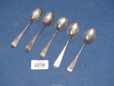 Five matching silver Teaspoons, London possibly 1781, maker Charles Hougham, 48.