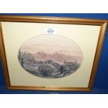 A framed and oval mounted Conte Crayon on buff paper depicting St Paul De Venice by Derek Foreman,