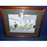 A framed and mounted Watercolour titled verso Morris Dancers at Usk, signed lower right B.