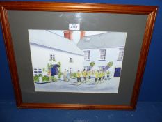 A framed and mounted Watercolour titled verso Morris Dancers at Usk, signed lower right B.