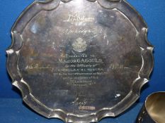 A silver plated tray, tankard, claret jug for G.A. Gould in various ranks including Colonel.