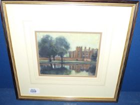 A framed Oil on paper titled verso 'Eton Playing Fields Flooded Winter 1951', initialed P.B.