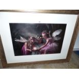 A very large framed and mounted Print depicting Fairies. 45" x 35 1/2".