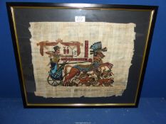 A painting on papyrus of 'Egyptian Horse/Bowman Chariot'.
