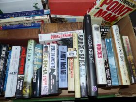 A box of War books including Memoirs of Barren De Marbot, The Eagles Prophecy, Blood River etc.