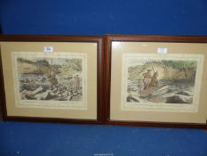 A pair of 'Mr Briggs & His Doings' cartoon fishing Prints, published by Bradbury & Evans,