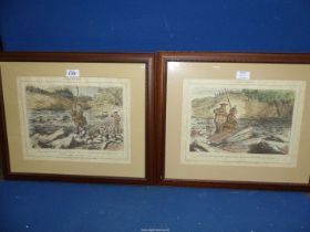 A pair of 'Mr Briggs & His Doings' cartoon fishing Prints, published by Bradbury & Evans,