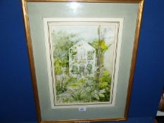 A framed and mounted Watercolour depicting a continental house, initialed J.C.