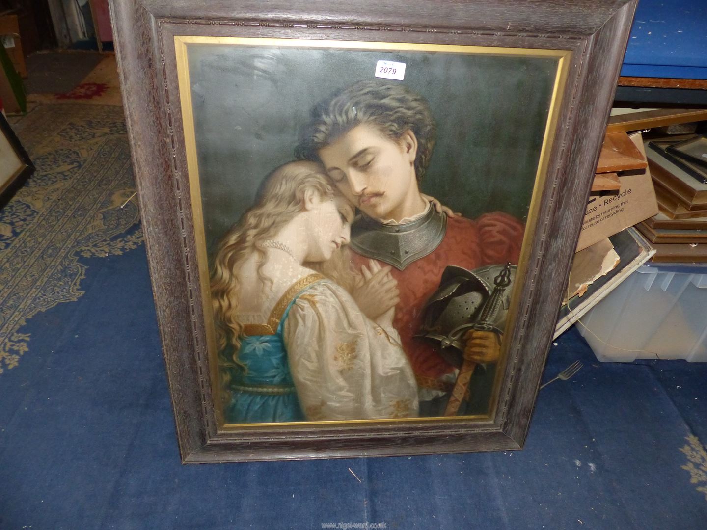 A framed vintage print "The Lovers" in a wooden frame, 32" x 26".