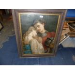 A framed vintage print "The Lovers" in a wooden frame, 32" x 26".