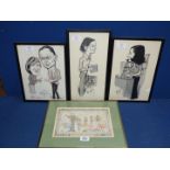 Three framed Peter Manders Cartoon Prints named verso and to include Valerie Latcham and Paul